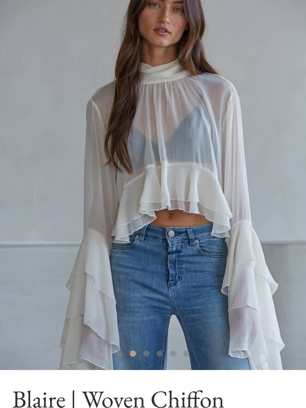 By Together Sheer Ruffle Chiffon Blouse - Cream small